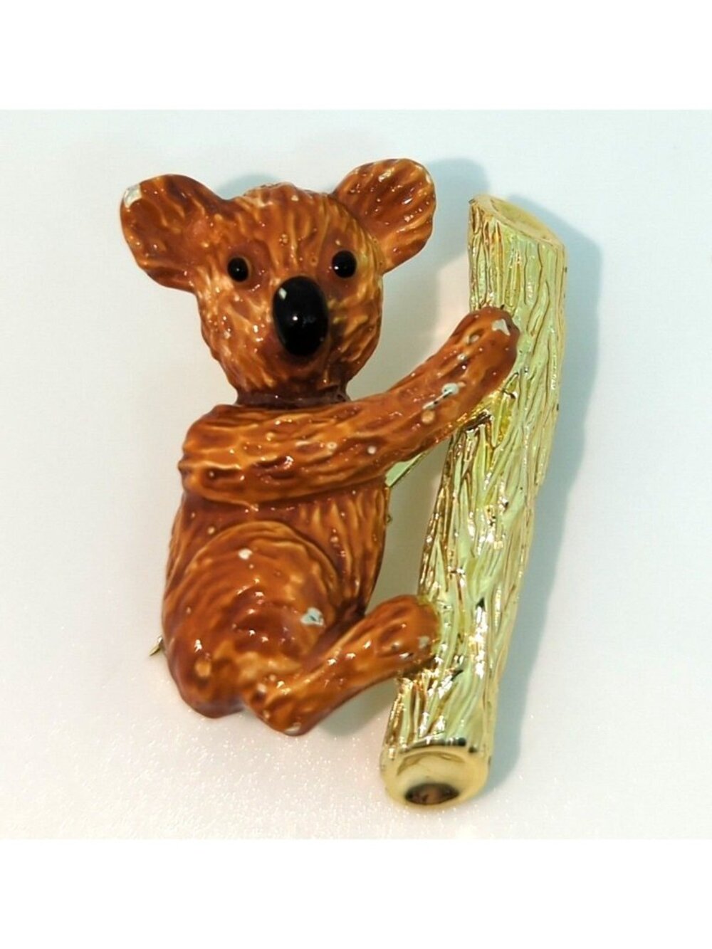 Vtg Gerry's Koala Bear Bamboo Brooch Pin Gold Tone Signed Brown Enamel